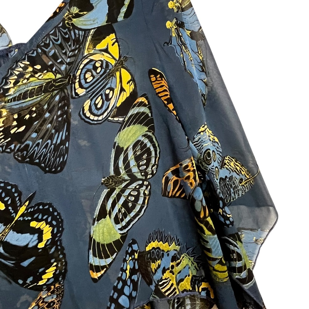 One World Blue Butterfly Print Sheer Open Front Kimono Cardigan‎ Swim Cover Med - Picture 4 of 7